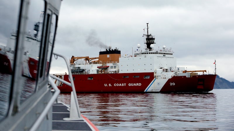 The U.S. Coast Guard Cutter Healy makes its way through the Puget Sound on its way Thursday,...