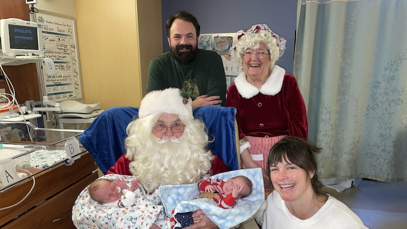 The Abbey family and their twin boys get a special visit from Santa and Mrs. Claus.