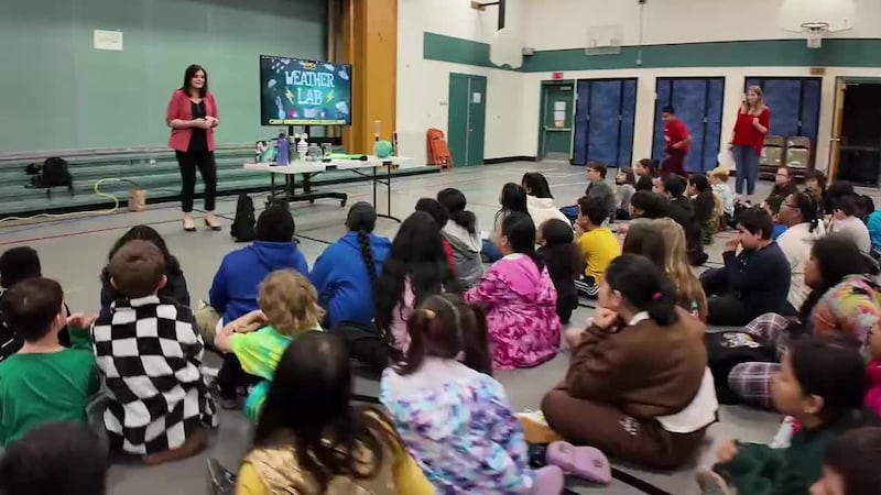 Ptarmigan third graders get their weather questions answered by Chief Meteorologist Melissa Frey.