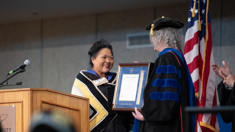 Anna Brown Ehlers receiving her honorary doctorate of Fine Arts from the University of...