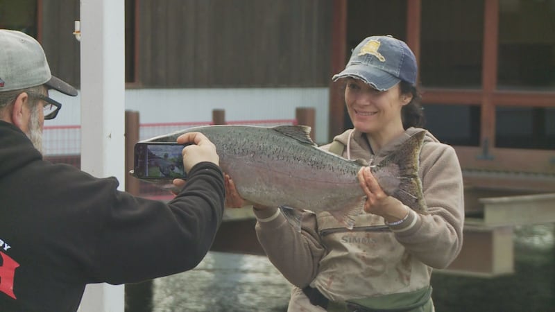 Angler poses with their King Salmon at the annual Ship Creek Slam'n Salm'n Derby.
