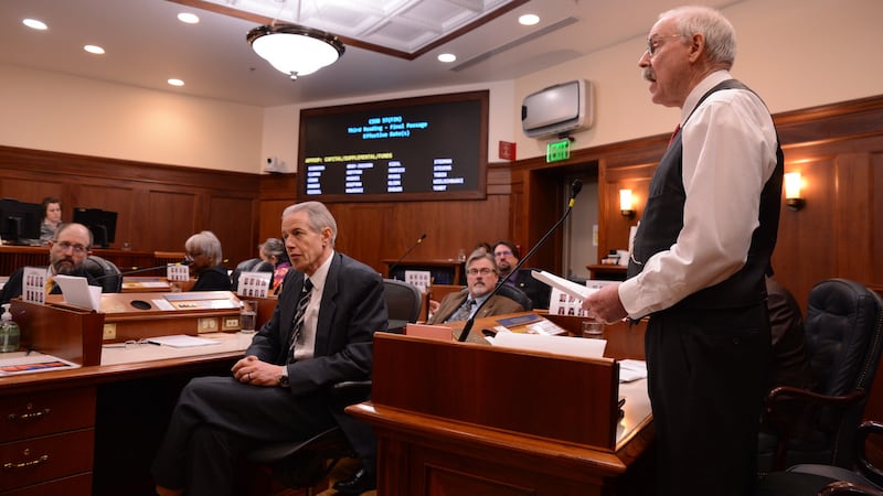 Sen. Bert Stedman, R-Sitka, presents the Alaska Senate's draft capital budget on Tuesday,...