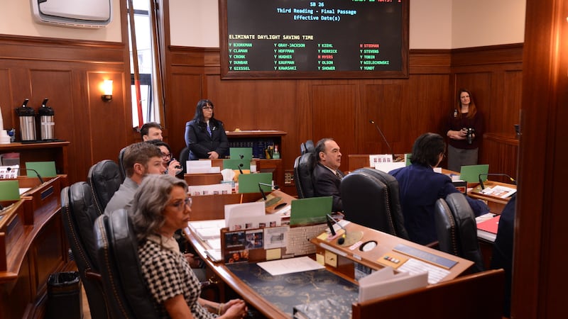 Members of the Alaska Senate watch the votes for and against Senate Bill 26 on Monday, May 12,...