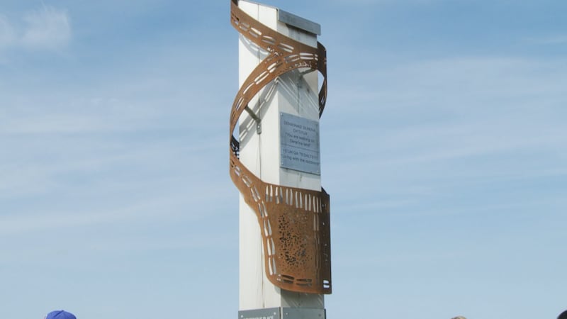 A Dena'ina place marker stands out at Point Woronzof, Anchorage.