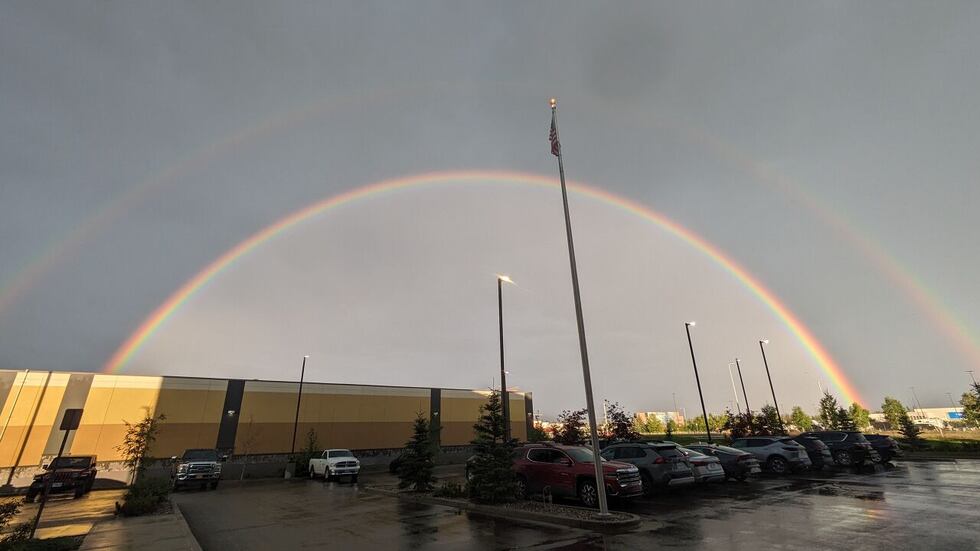 Rachel Dillon captured this shot of a Double Rainbow in a hotel parking lot in Fairbanks.