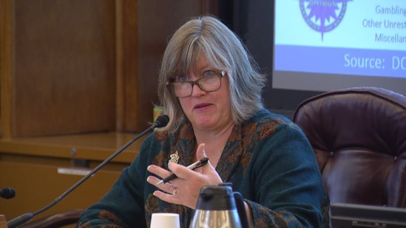 Rep. Sara Hannan, D-Juneau, poses a question to the Department of Revenue at a House Finance...