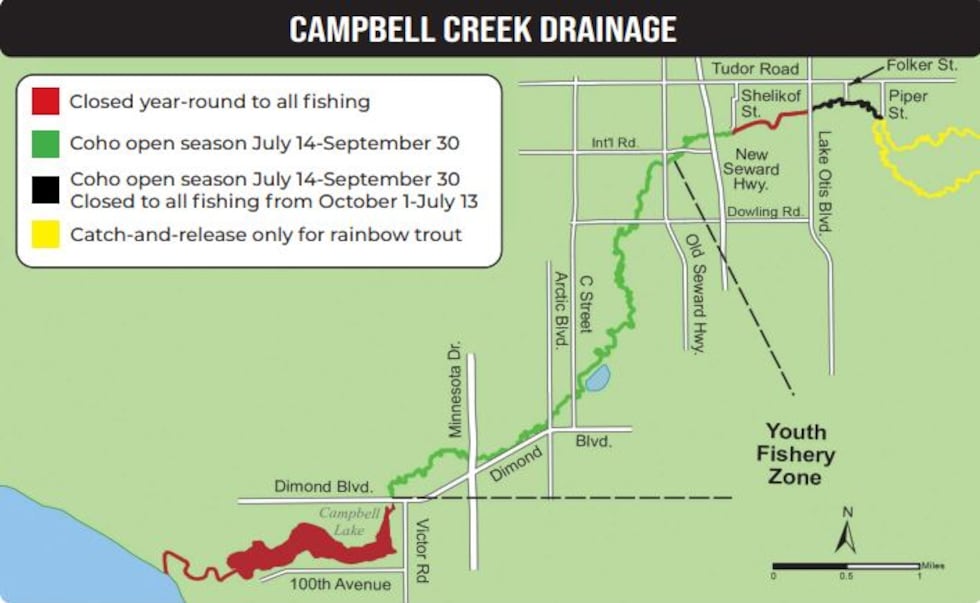 Map of Campbell Creek Drainage displays fishing regulations.