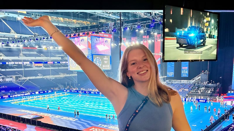 Lydia Jacoby poses at the U.S. Olympic swimming Team Trials on June 18, 2024. While she did...