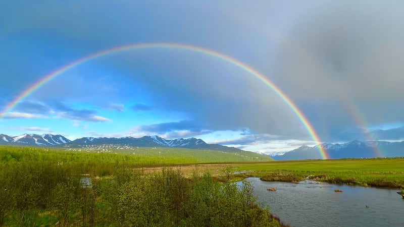 A double rainbow seen from Potter Marsh in Anchorage in May 2023.