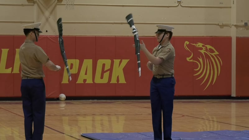West Valley JROTC performs a drill during 
an assembly for Month of the Military Child.
