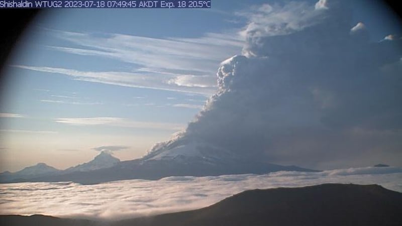 Shishaldin Volcano erupts on July 18, 2023.