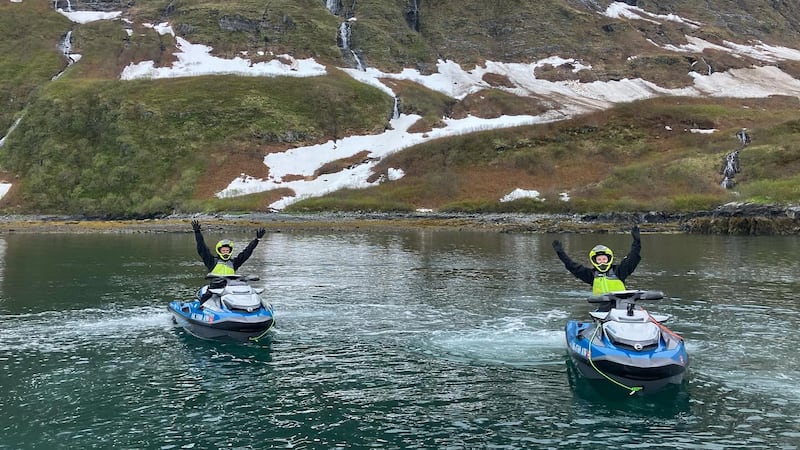 Aaron and Lex jet-skiing through Blackstone Bay