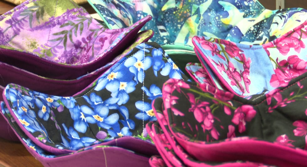 All of the fabrics Delma Edwards uses are designed by Alaskan artists.