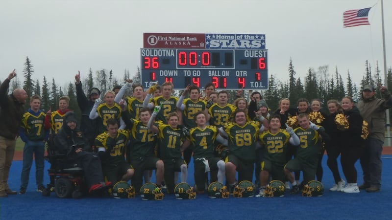 The Seward Seahawks pose for a photo after defeating the Nikiski Bulldogs 36-6 in the 2024...