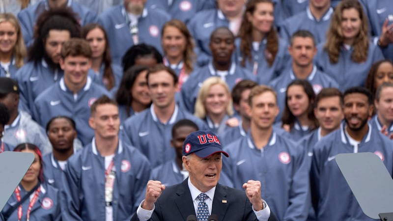 President Joe Biden speaks during an event to honor the 2024 U.S. Olympic and Paralympic teams...