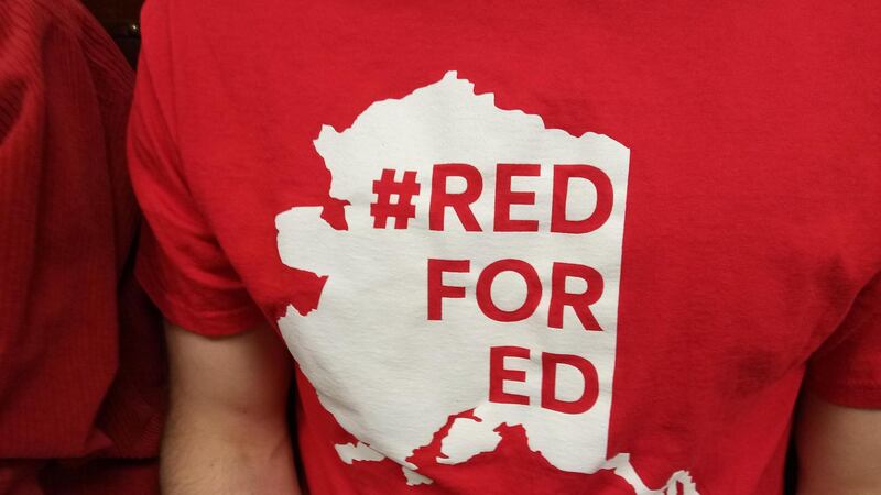 Education supporters fill the hallways of Juneau's capitol building.