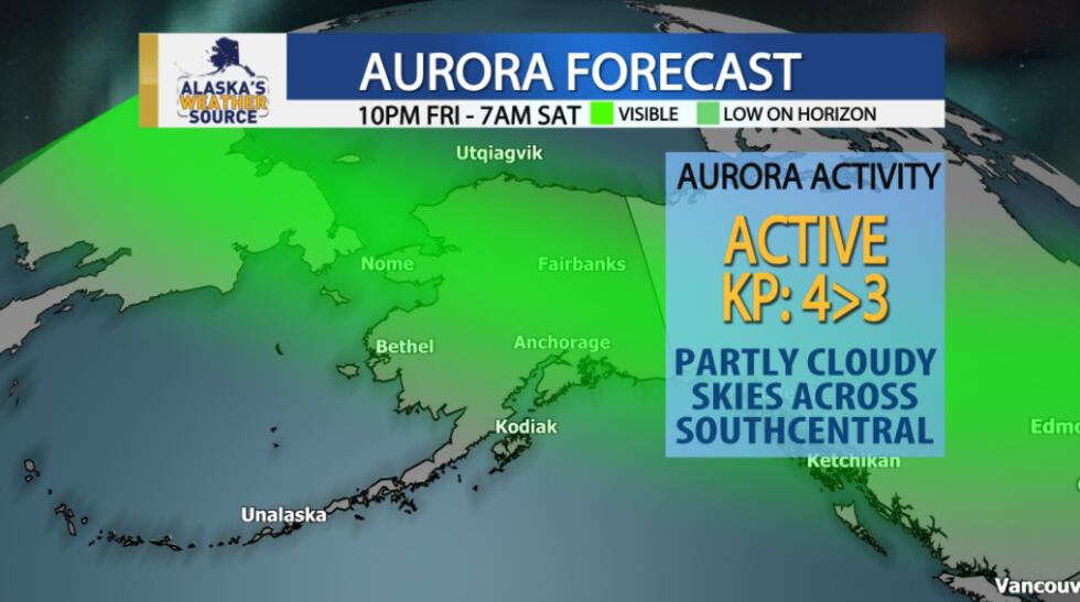 The likelihood of aurora borealis over the Alaskan night sky on Friday night and into Saturday...