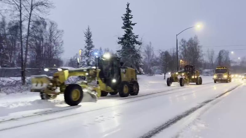 Crews are plowing several streets in Anchorage. These snow plows are removing snow off Lake...