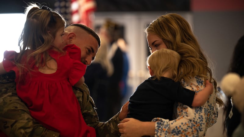 Airmen from the 356th Fighter Generation Squadron return home from a deployment at Kadena Air...