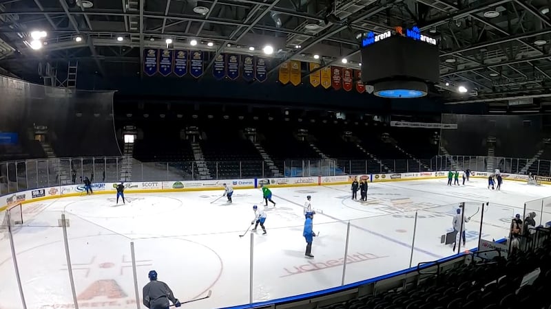 The Eagles practice inside Blue Arena in Loveland, Colorado. March 2025.