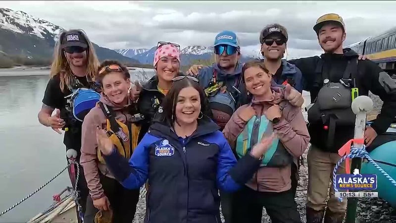 Chief Meteorologist Melissa Frey with the Spencer Glacier float crew