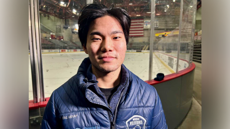 Anchorage Wolverines forward Taisetsu Ushio photographed at the Sullivan Arena on Nov. 26, 2024.