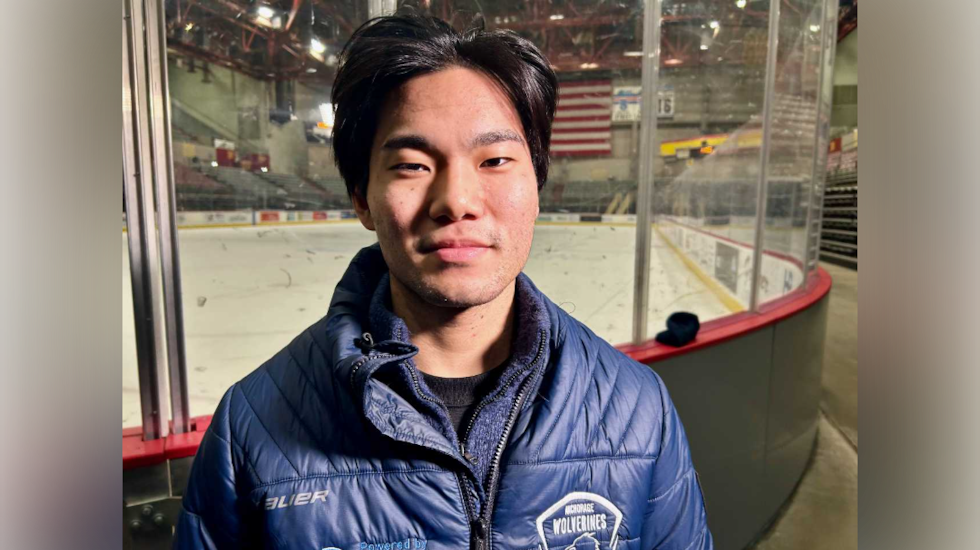Anchorage Wolverines forward Taisetsu Ushio photographed at the Sullivan Arena on Nov. 26, 2024.